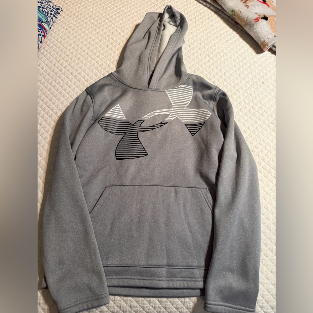 Under Armour ColdGear Soft Gray Fleece Hoodie Boys Large